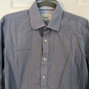 Ted Baker Mens Dress Shirt 15.5x34-35 Dark Blue Patterned